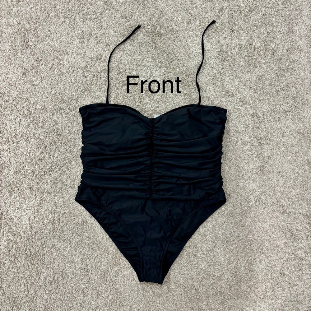 J. Crew Black One Piece Swimsuit with Ruched Front